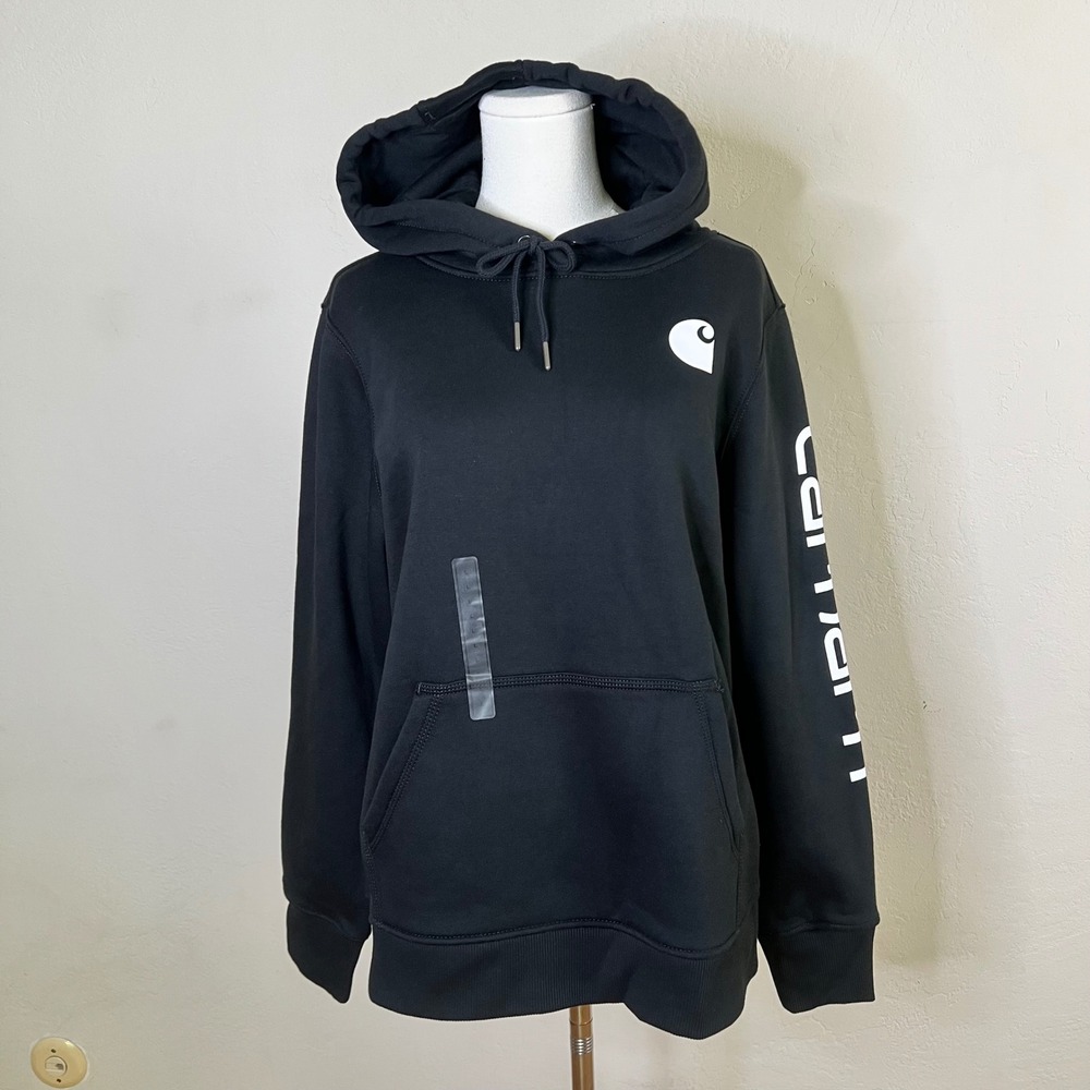 Carhartt Hoodie Relaxed Fit Midweight Logo Sleeve Graphic Womens Large Black NWT